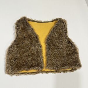 Faux Fur brown vest with yellow lining fabric girl Size 4T